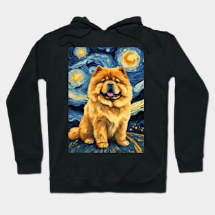 Chow Chow Dog Breed Painting in a Van Gogh Starry Night Art Style Hoodie